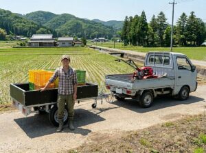 軽カーゴトレーラーの販売、けん引免許不要、普通免許でOK、農業にも最適