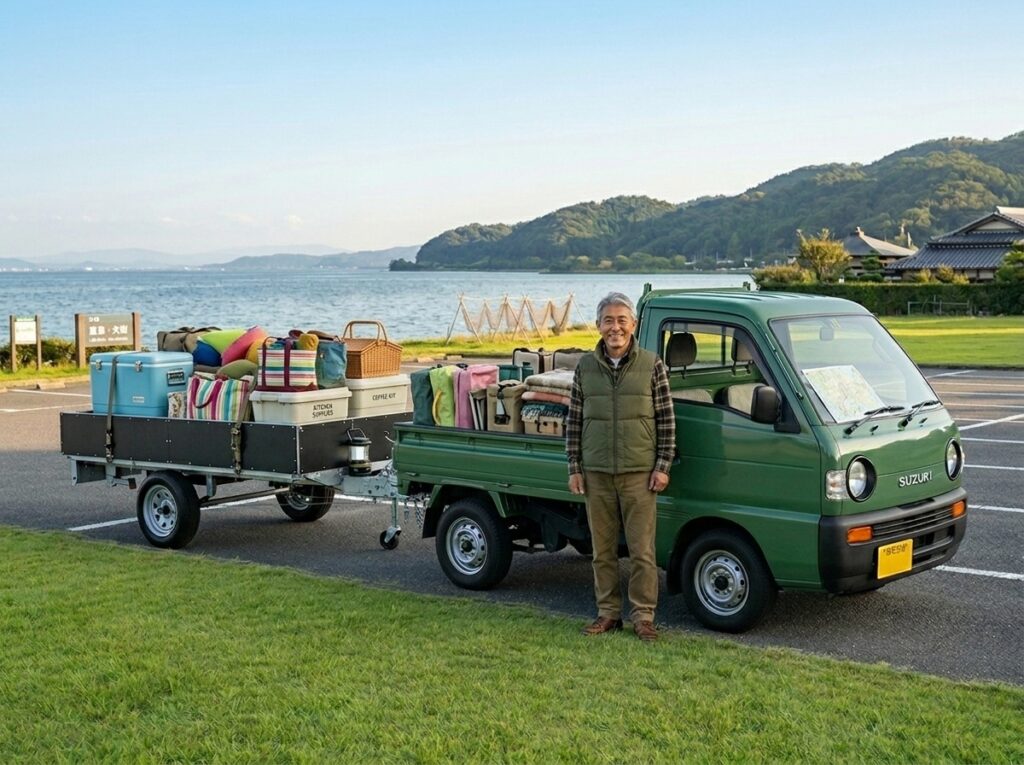 琵琶湖BASE、カーゴトレーラーの販売、けん引免許不要、普通免許でOK、タク石黒、セカンドライフ、キャンプ、アウトドア