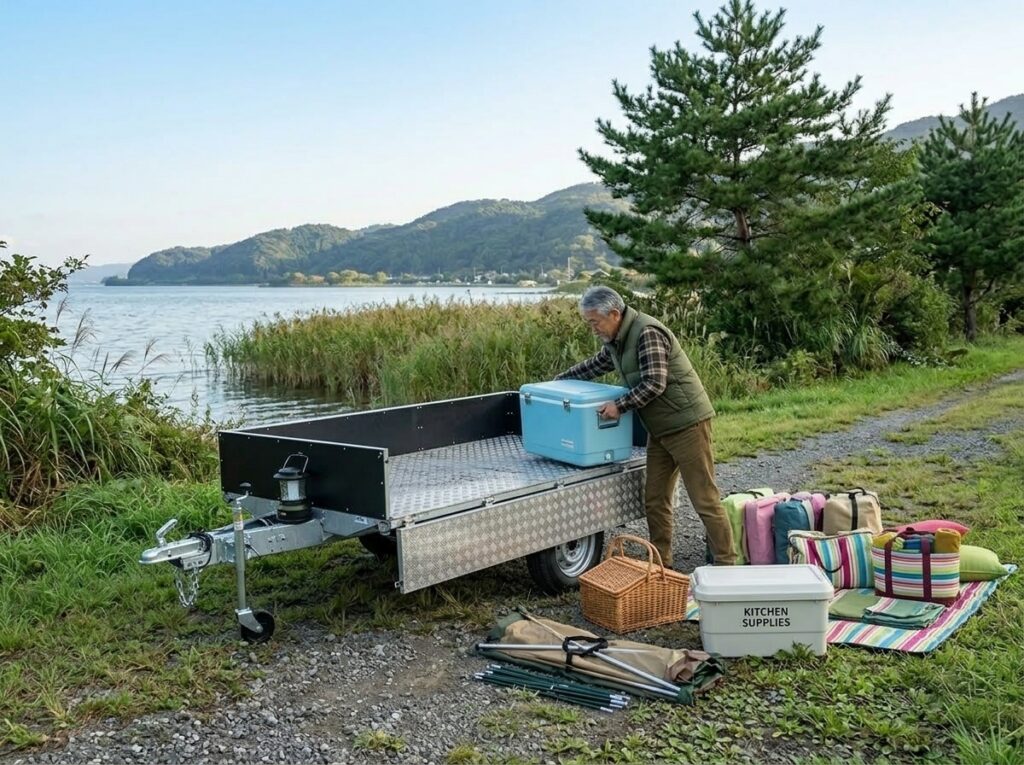 琵琶湖BASE、カーゴトレーラーの販売、けん引免許不要、普通免許でOK、タク石黒、セカンドライフ、キャンプ、アウトドア